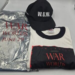 Vintage 05 WAR OF THE WORLDS Movie Promo T-Shirt & Hat w/ Silver Logoed bag Rare